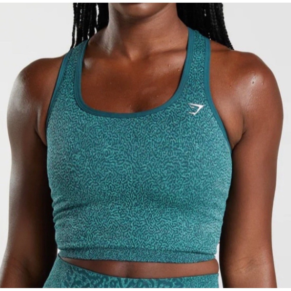 Gymshark Teal Green Animal Camo Seamless Crop Top Sports Bra Size Small S